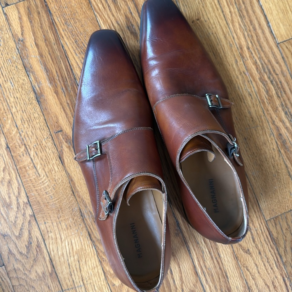 Mangnanni Double Monk Men's Brown Leather Dress Shoes 11.5 - Picture 7 of 11
